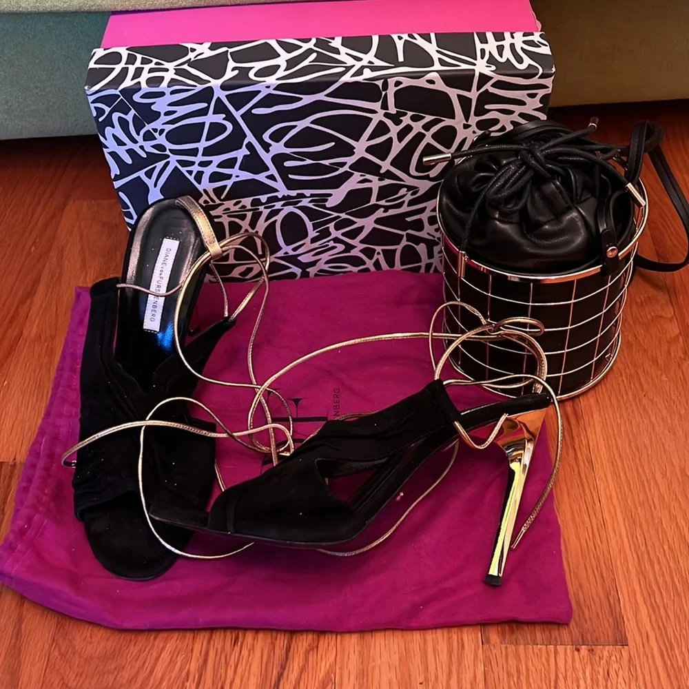 Perfect party set: DV gladiator high heel sandals + zara bucket bag - Picture 2 of 11